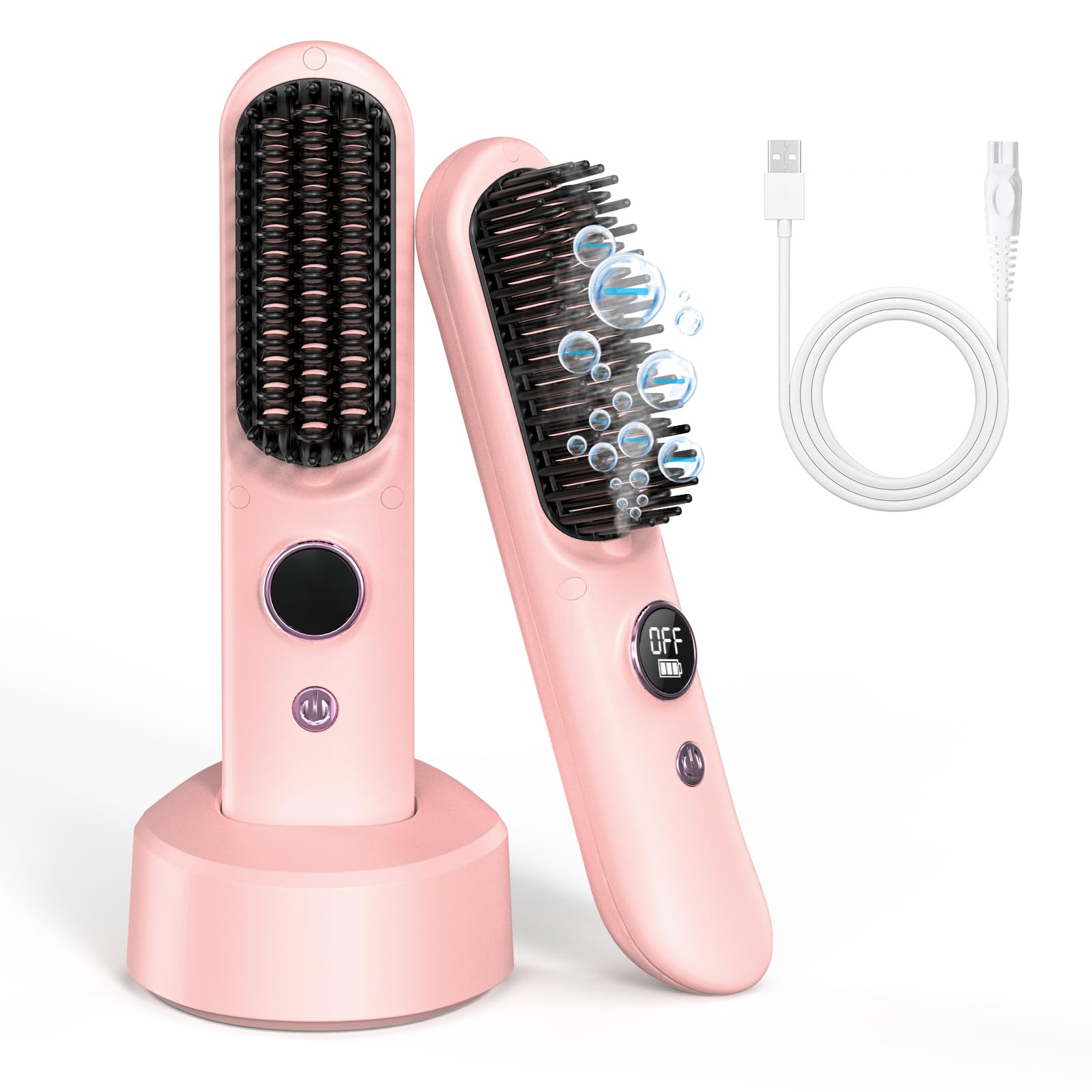 Zirzoe Cordless Heated Hair Brush, Portable Hair Straightener